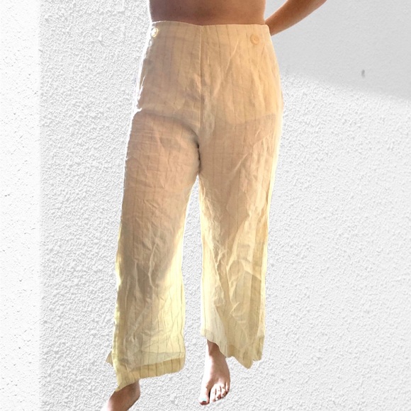 SOLD 💐 Vintage Linen High Rise Wide Leg Trousers - Picture 3 of 4